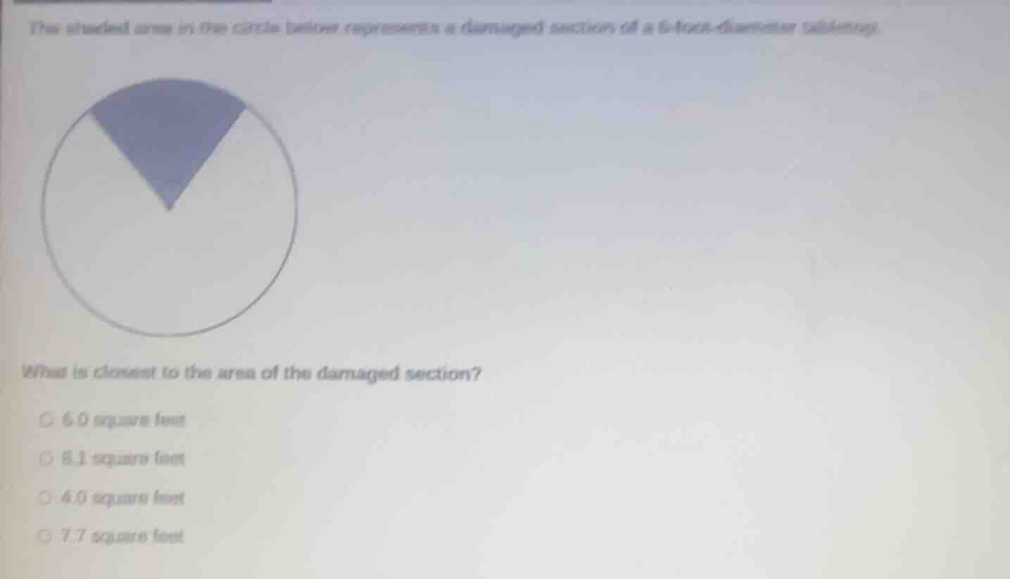 the shaded area in the circle below represents a damaged section of a 6…