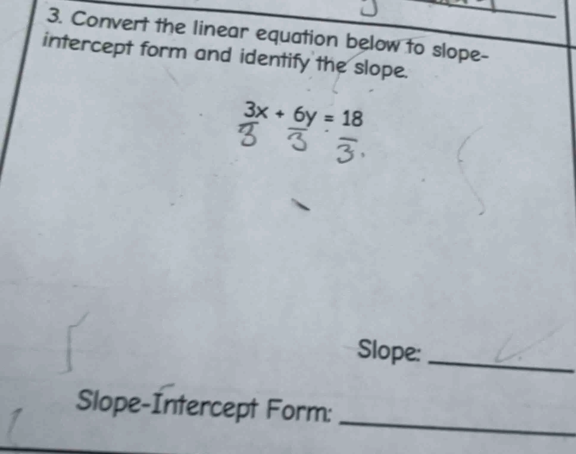 3. convert the linear equation below to slope-intercept form and identi…