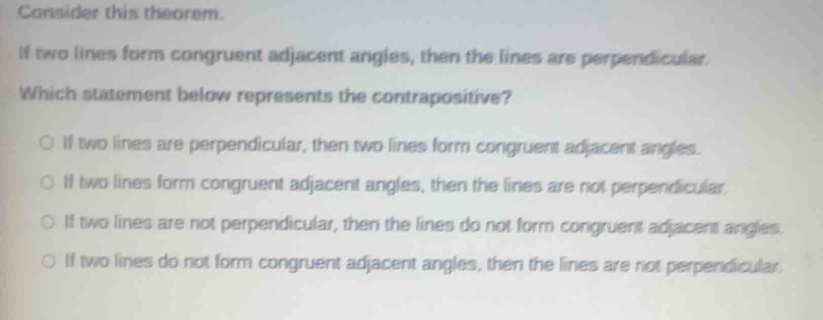 consider this theorem. if two lines form congruent adjacent angles, the…