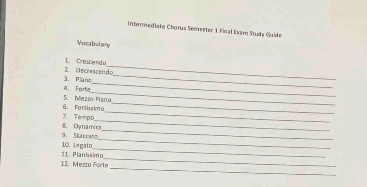 intermediate chorus semester 1 final exam study guide vocabulary 1. cre…