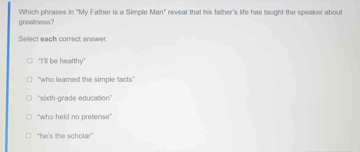which phrases in \my father is a simple man\ reveal that his fathers li…