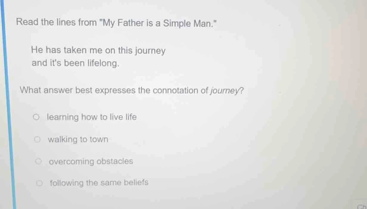 read the lines from \my father is a simple man.\ he has taken me on thi…
