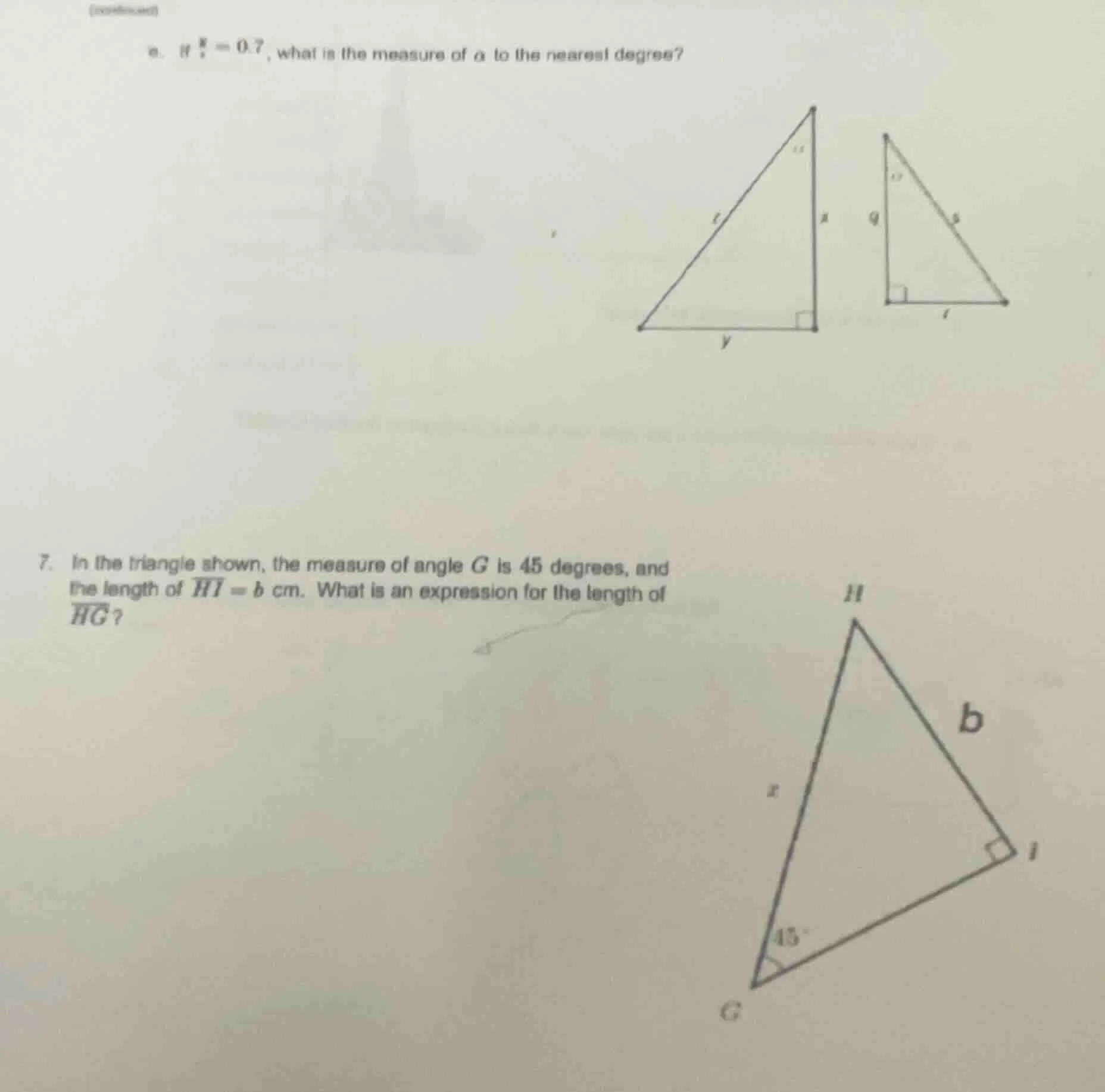 (continued) e. if \\(\\frac{x}{z} = 0.7\\), what is the measure of \\(\…