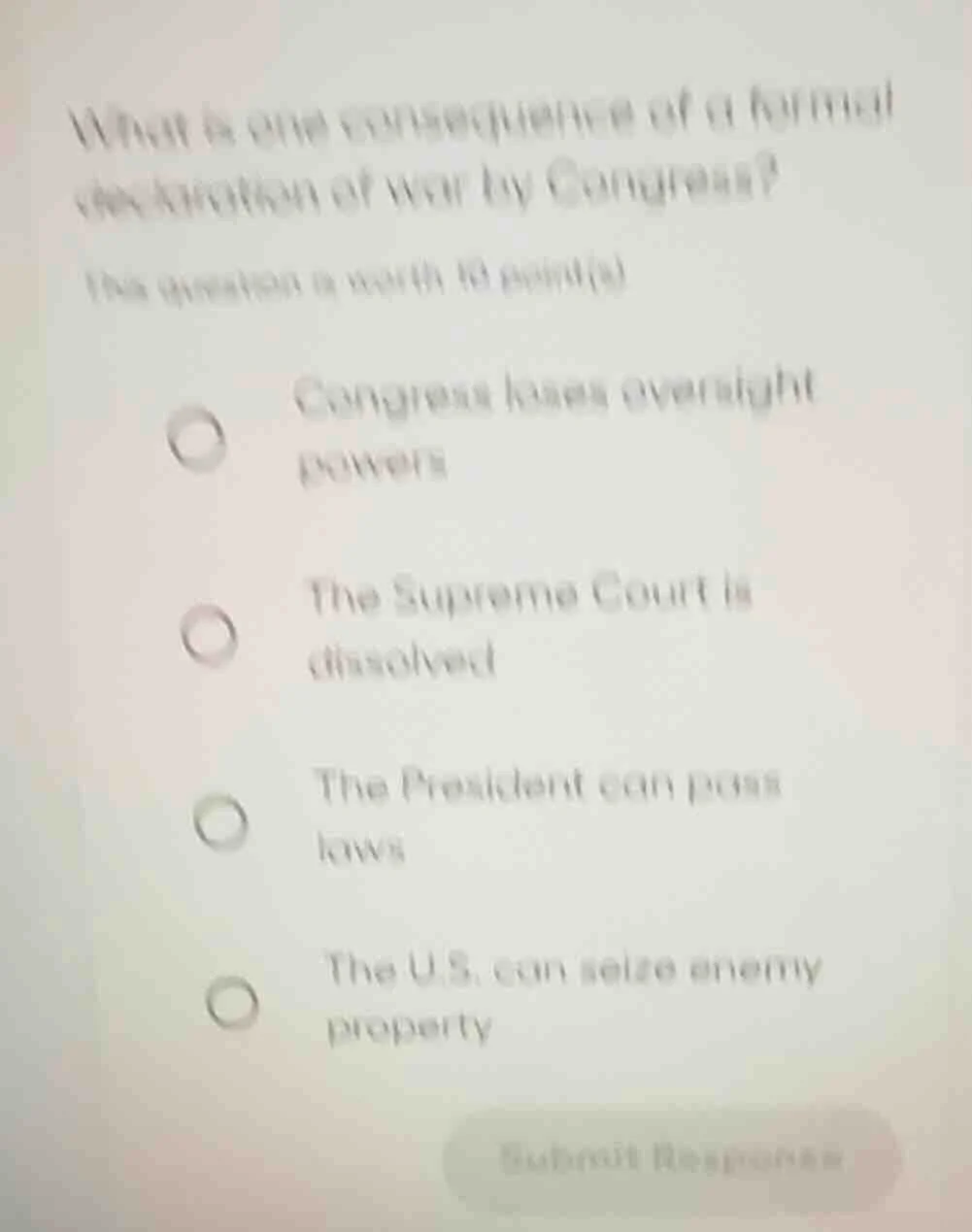 what is one consequence of a formal declaration of war by congress? (th…