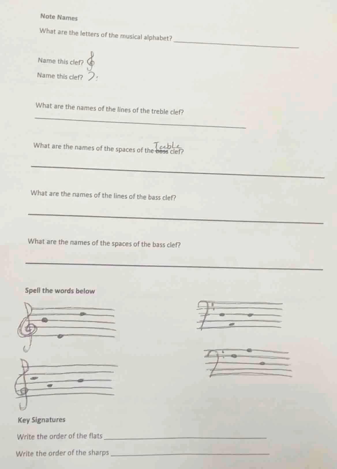 note names what are the letters of the musical alphabet? name this clef…