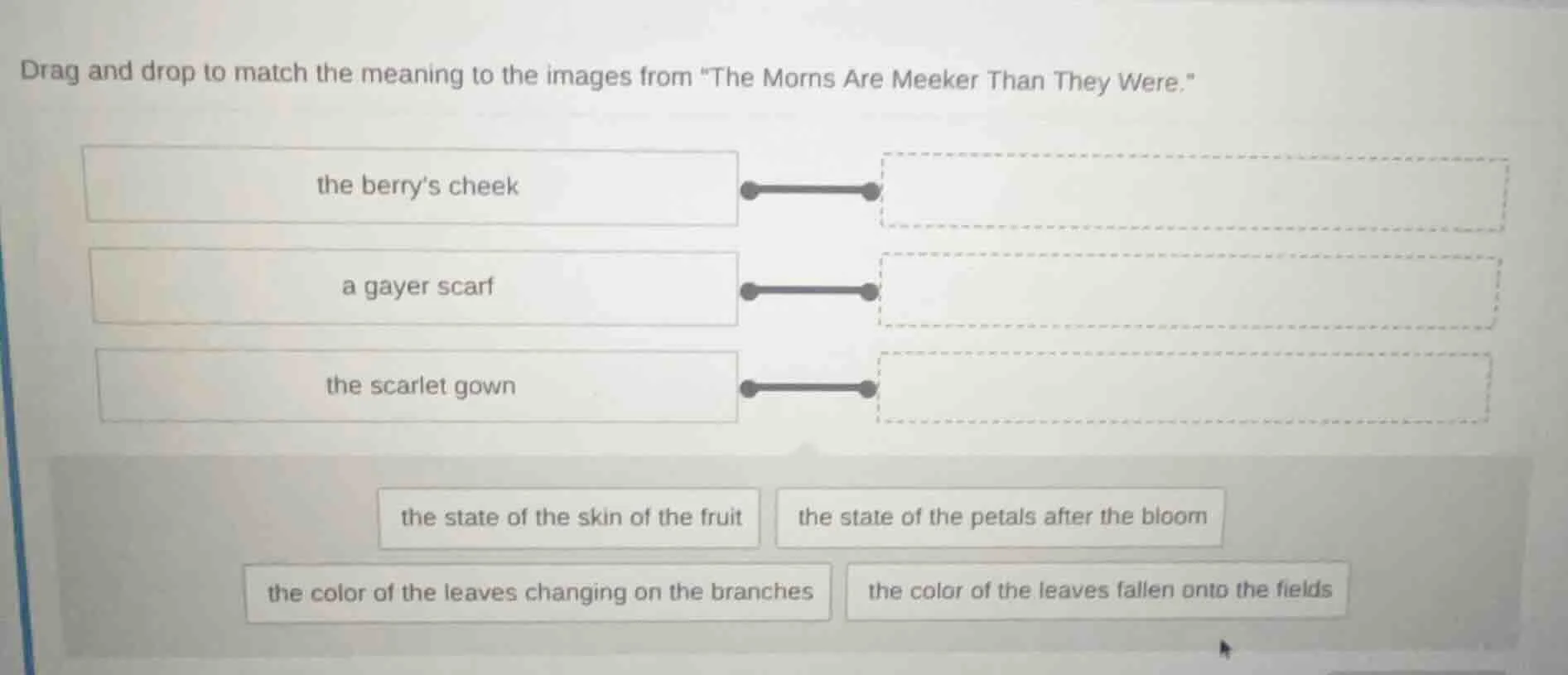 drag and drop to match the meaning to the images from \the morns are me…