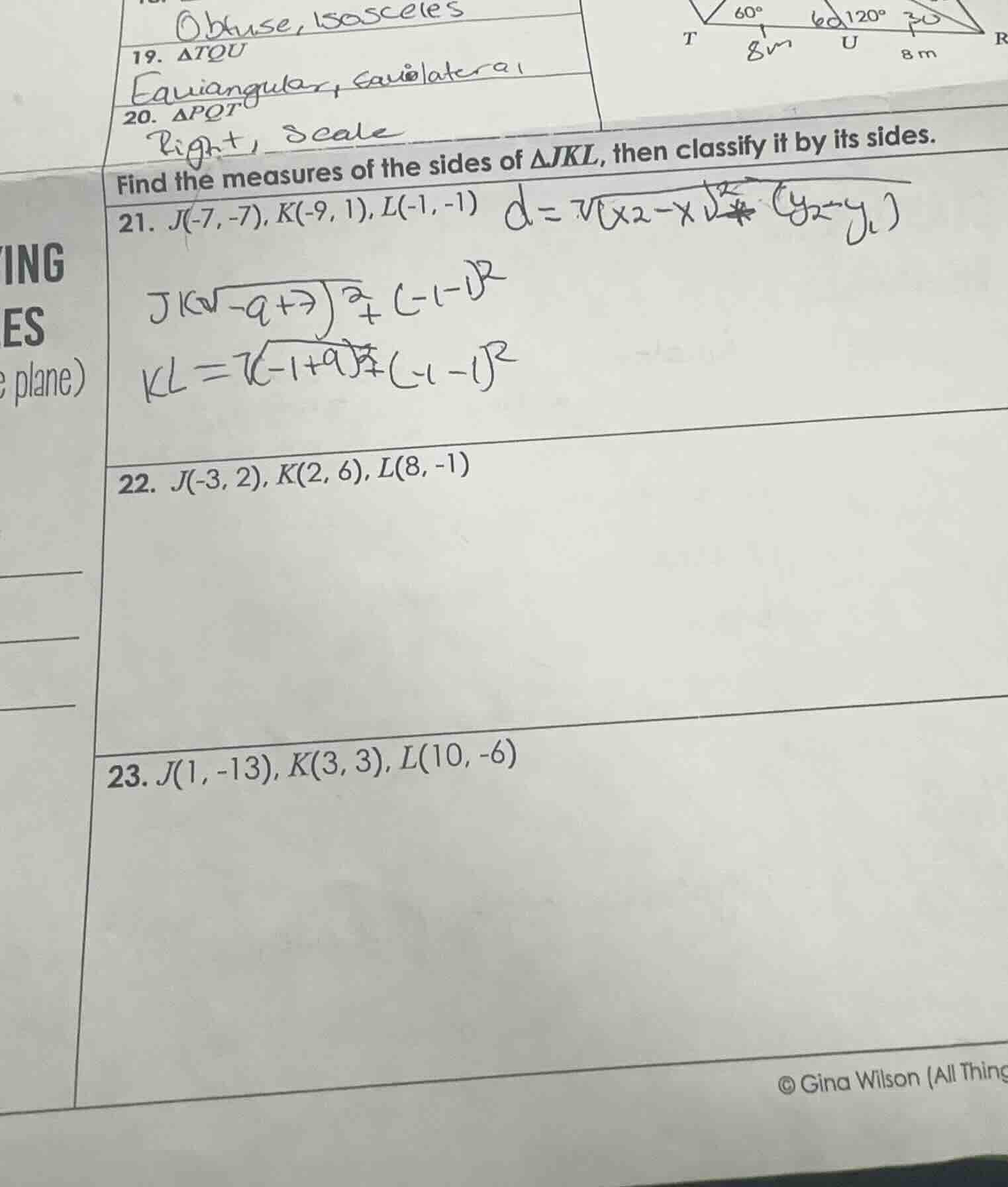 find the measures of the sides of $\\triangle jkl$, then classify it by…