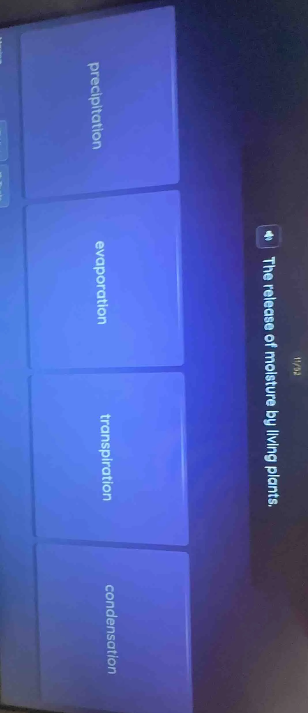 the release of moisture by living plants. precipitation evaporation tra…