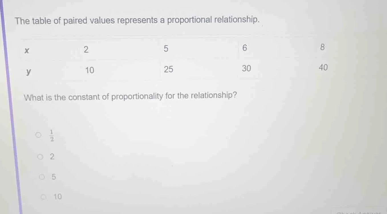 the table of paired values represents a proportional relationship. | x …