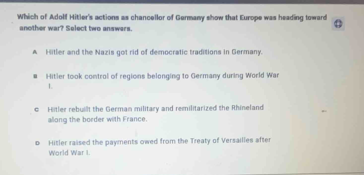 which of adolf hitlers actions as chancellor of germany show that europ…