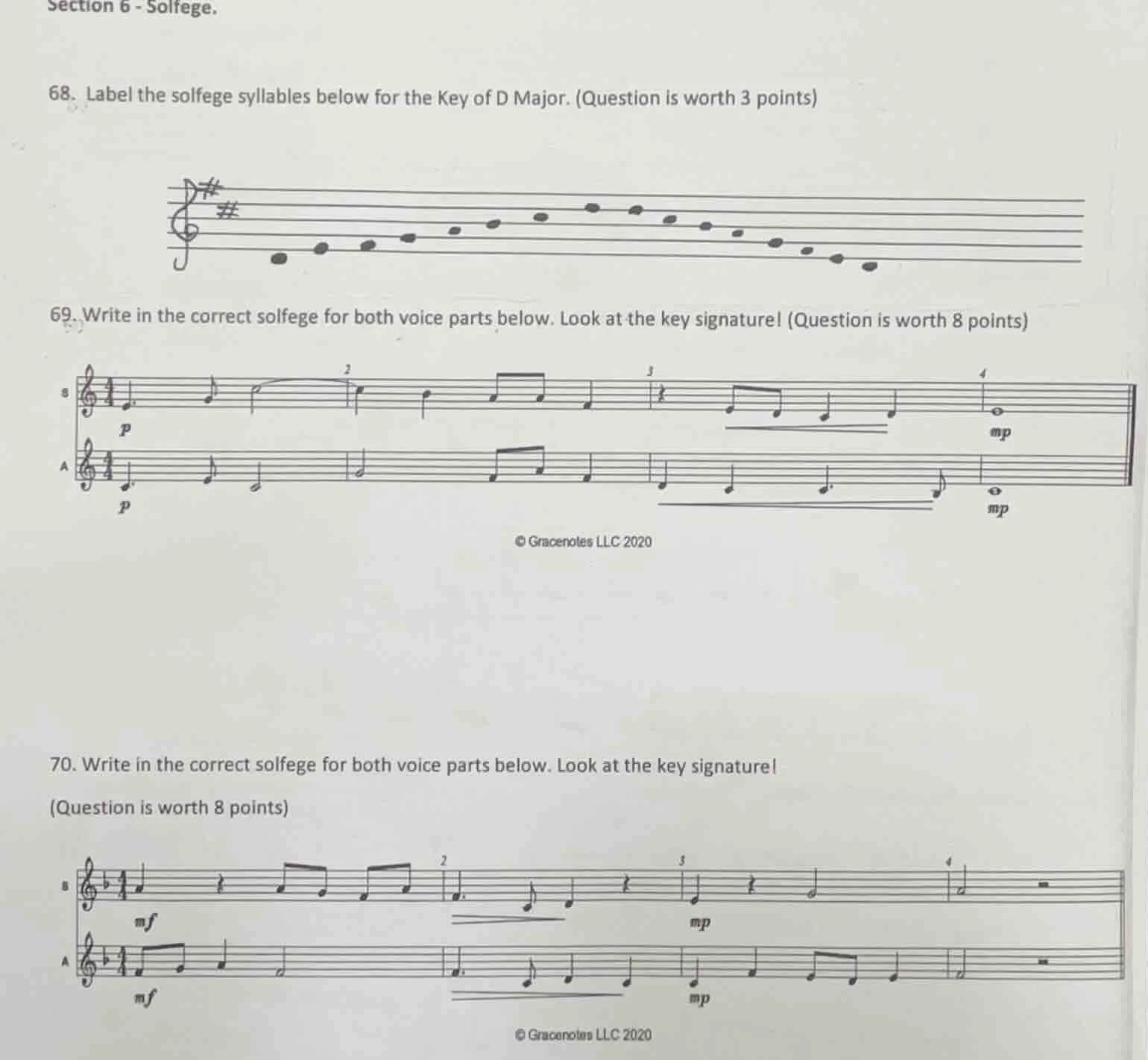 section 6 - solfege. 68. label the solfege syllables below for the key …