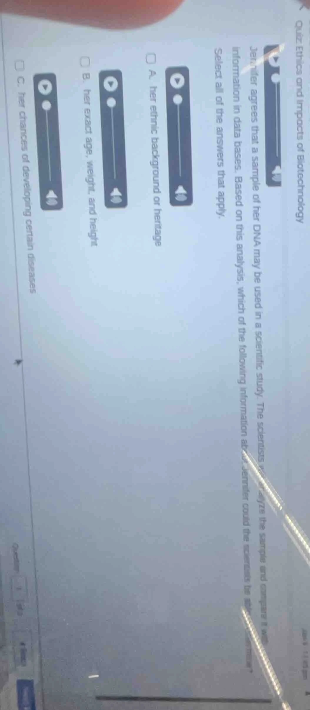 quiz ethics and impacts of biotechnology jennifer agrees that a sample …