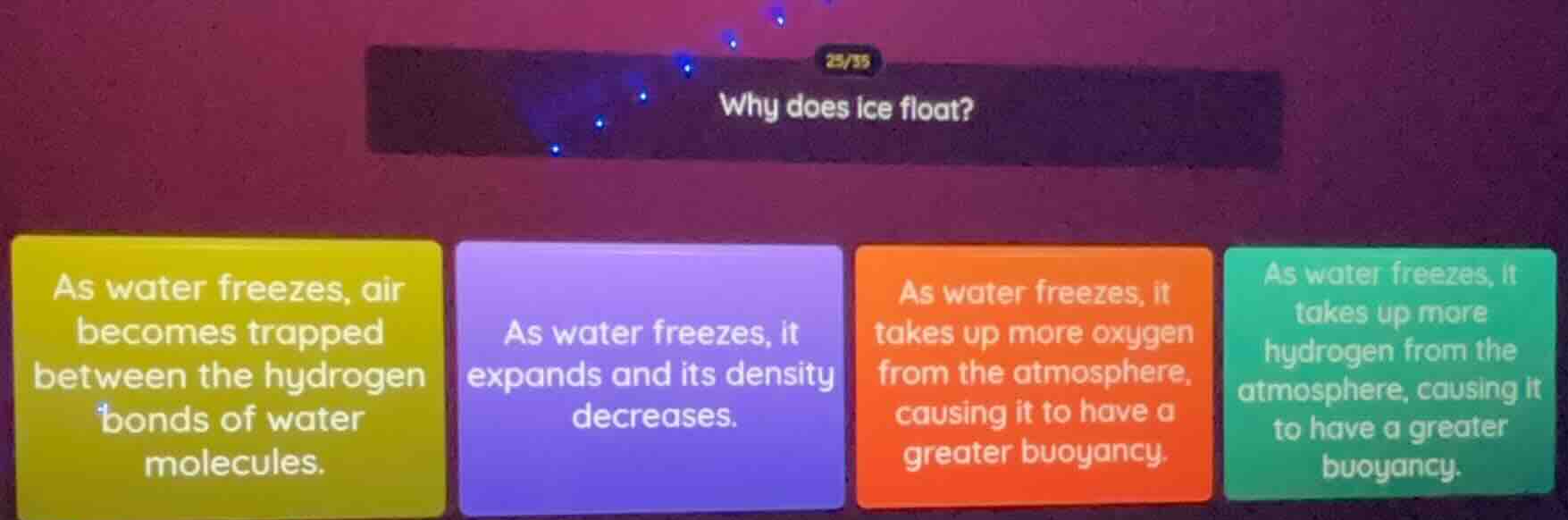 why does ice float? as water freezes, air becomes trapped between the h…