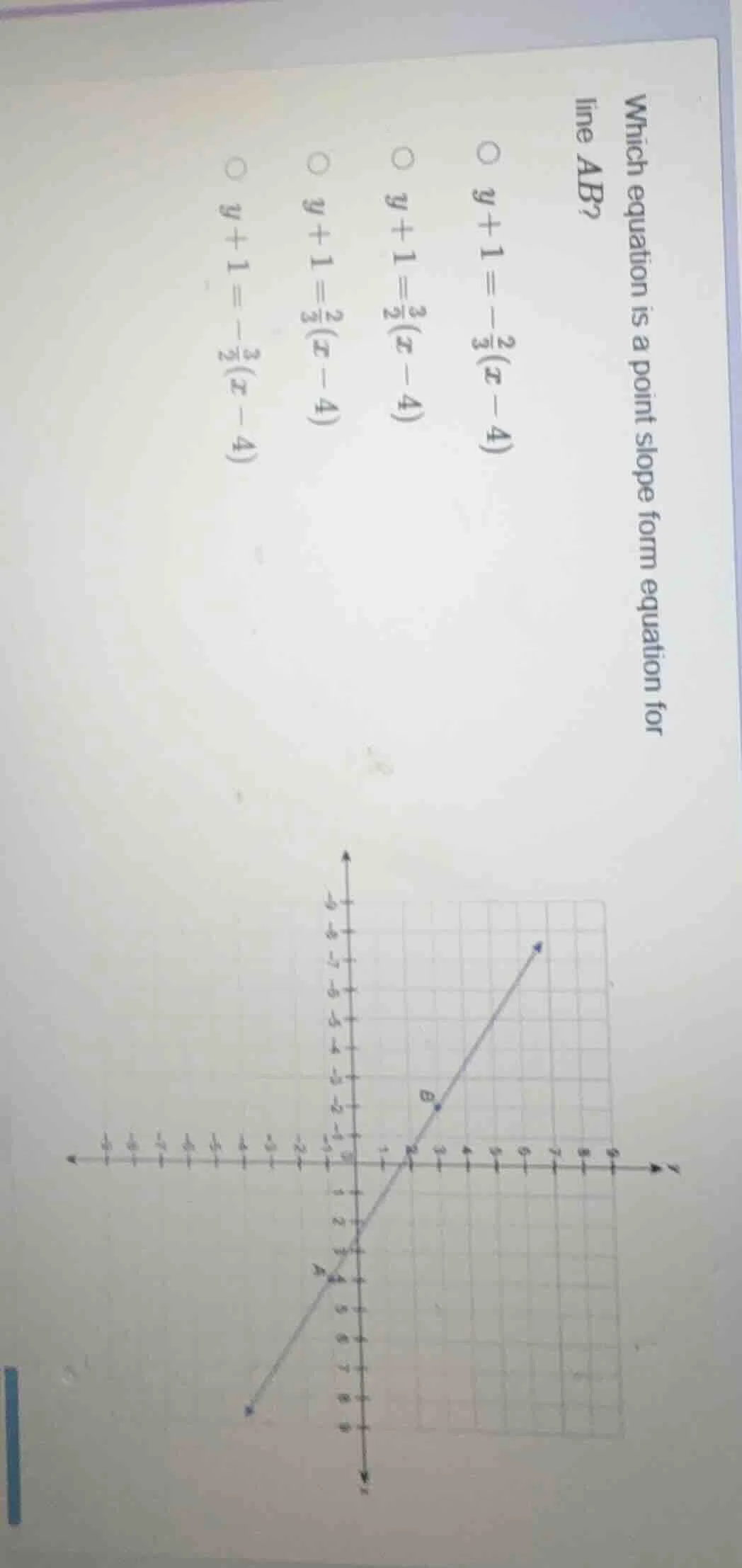 which equation is a point slope form equation for line ab?\ \\bigcirc $…
