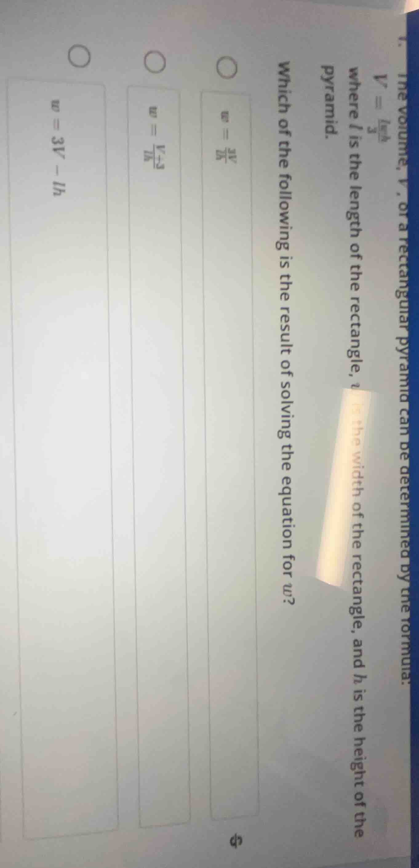1. the volume, v, of a rectangular pyramid can be determined by the for…