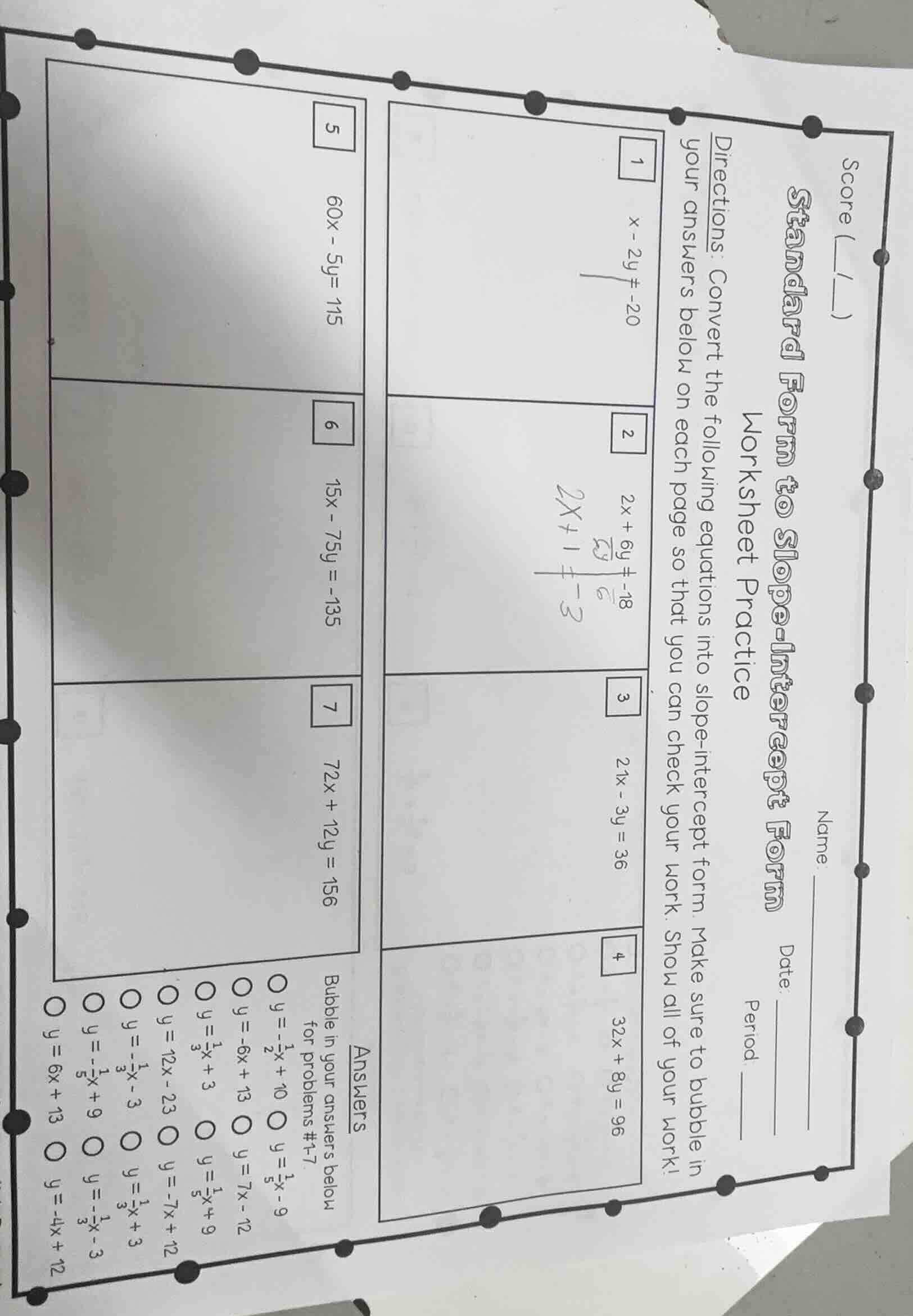 standard form to slope - intercept form worksheet practice directions: …