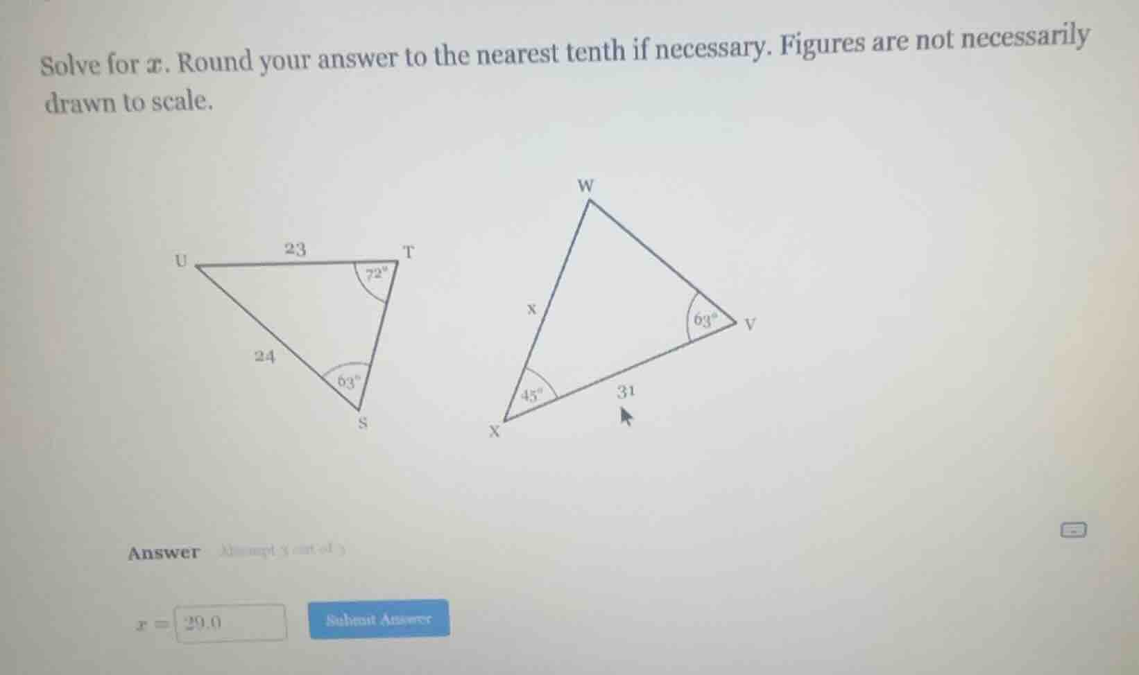 solve for ( x ). round your answer to the nearest tenth if necessary. f…