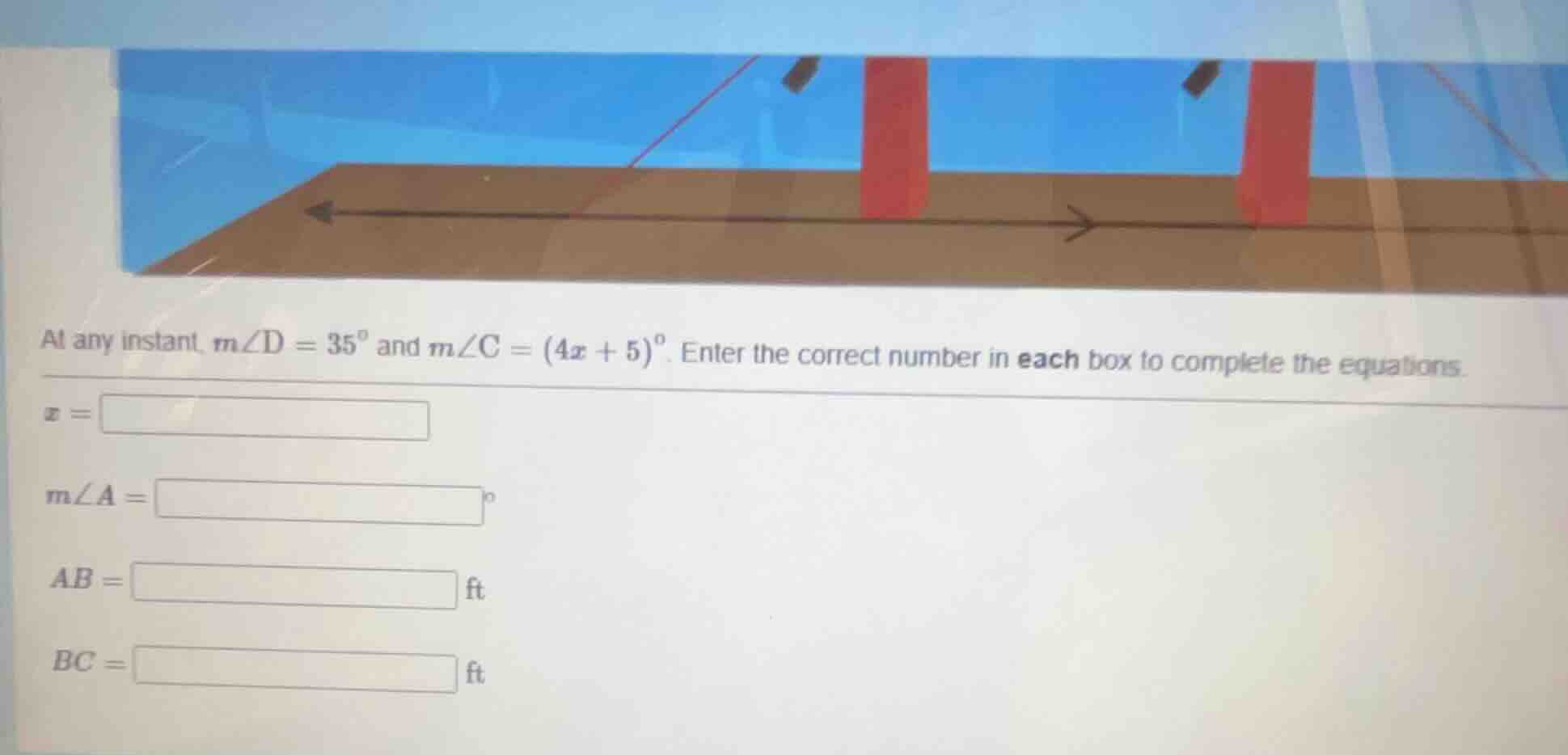 at any instant, $m\\angle d = 35^\\circ$ and $m\\angle c = (4x + 5)^\\c…