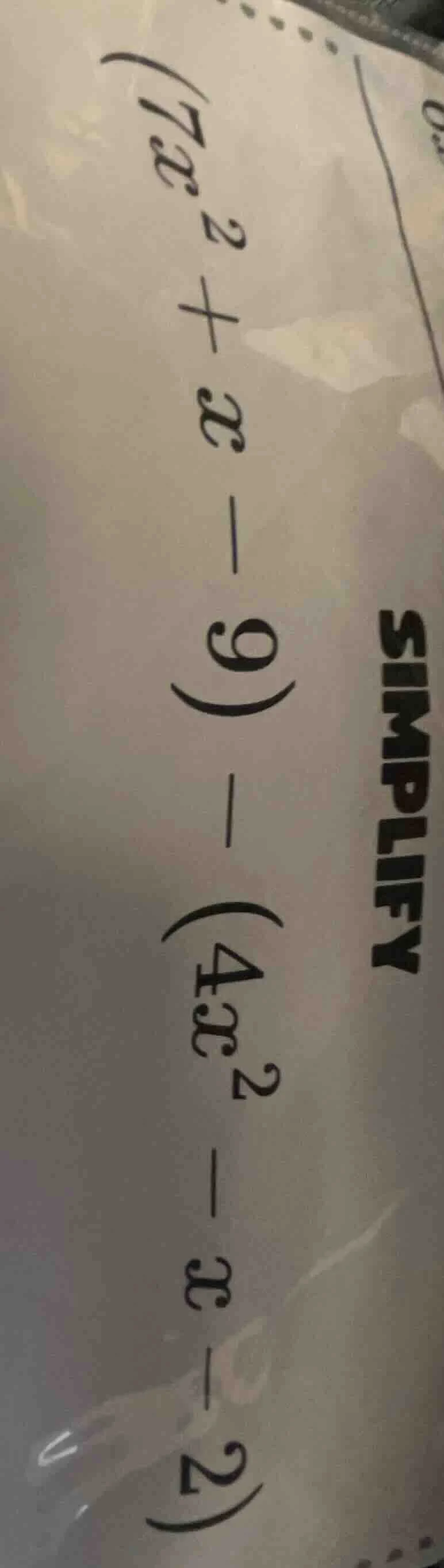 simplify $(7x^2 + x - 9) - (4x^2 - x - 2)$