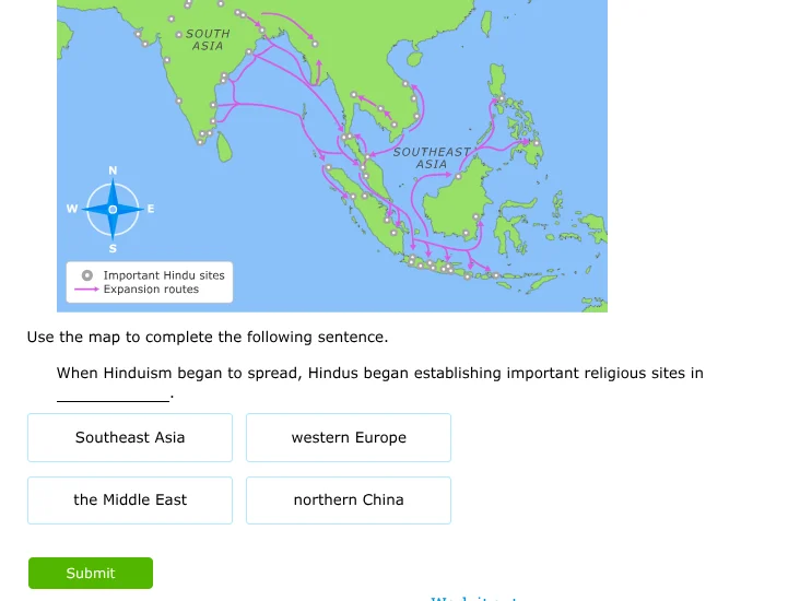 use the map to complete the following sentence. when hinduism began to …