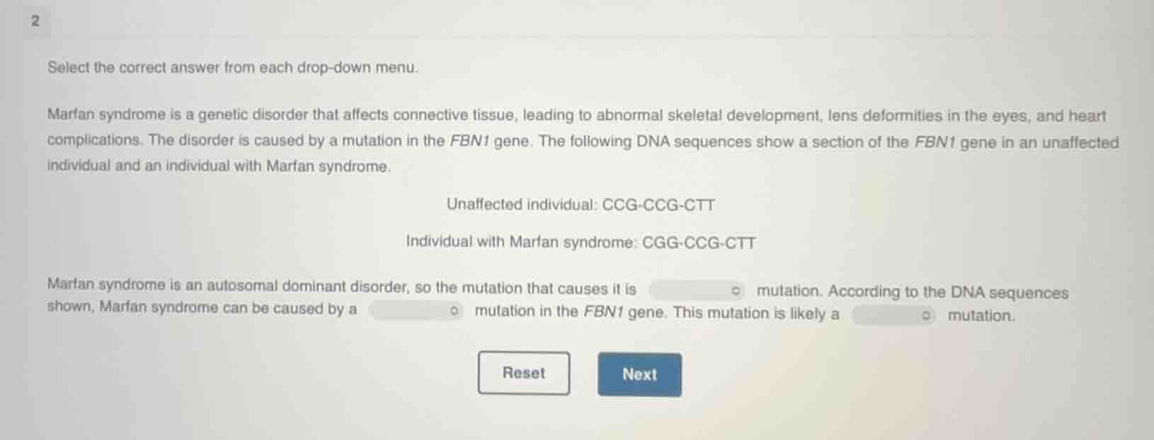 2 select the correct answer from each drop - down menu. marfan syndrome…