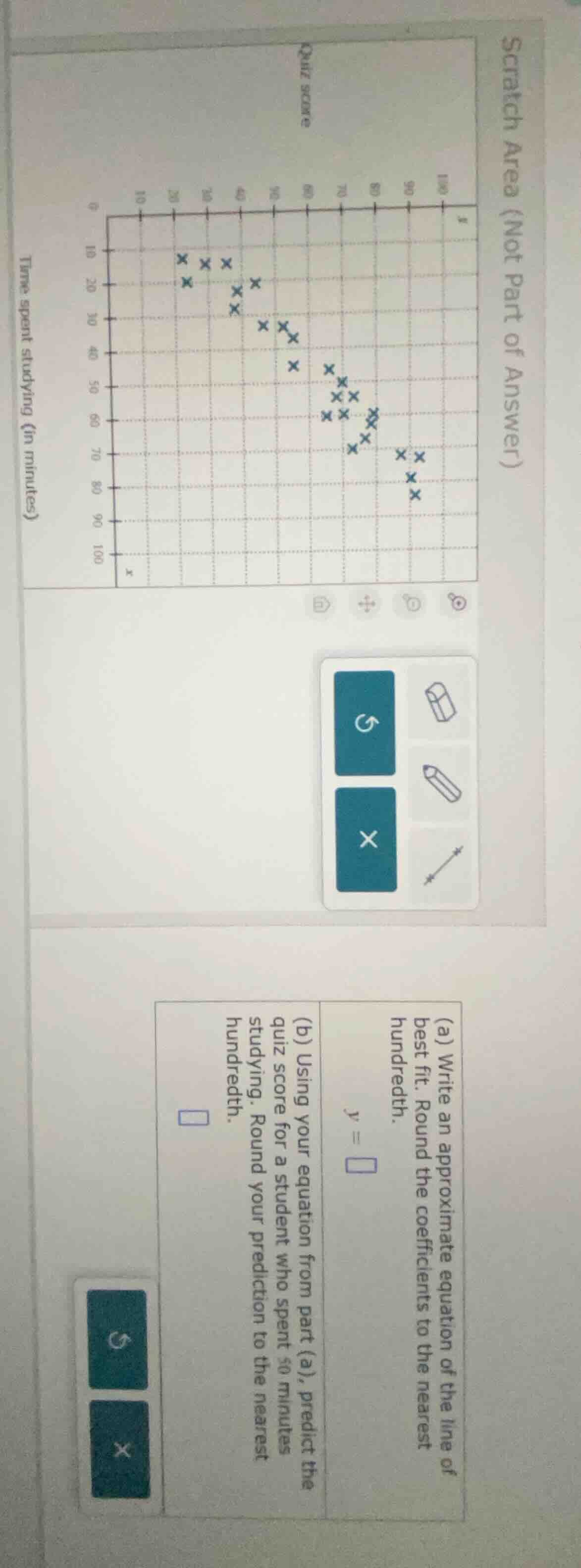 scratch area (not part of answer) time spent studying (in minutes) quiz…