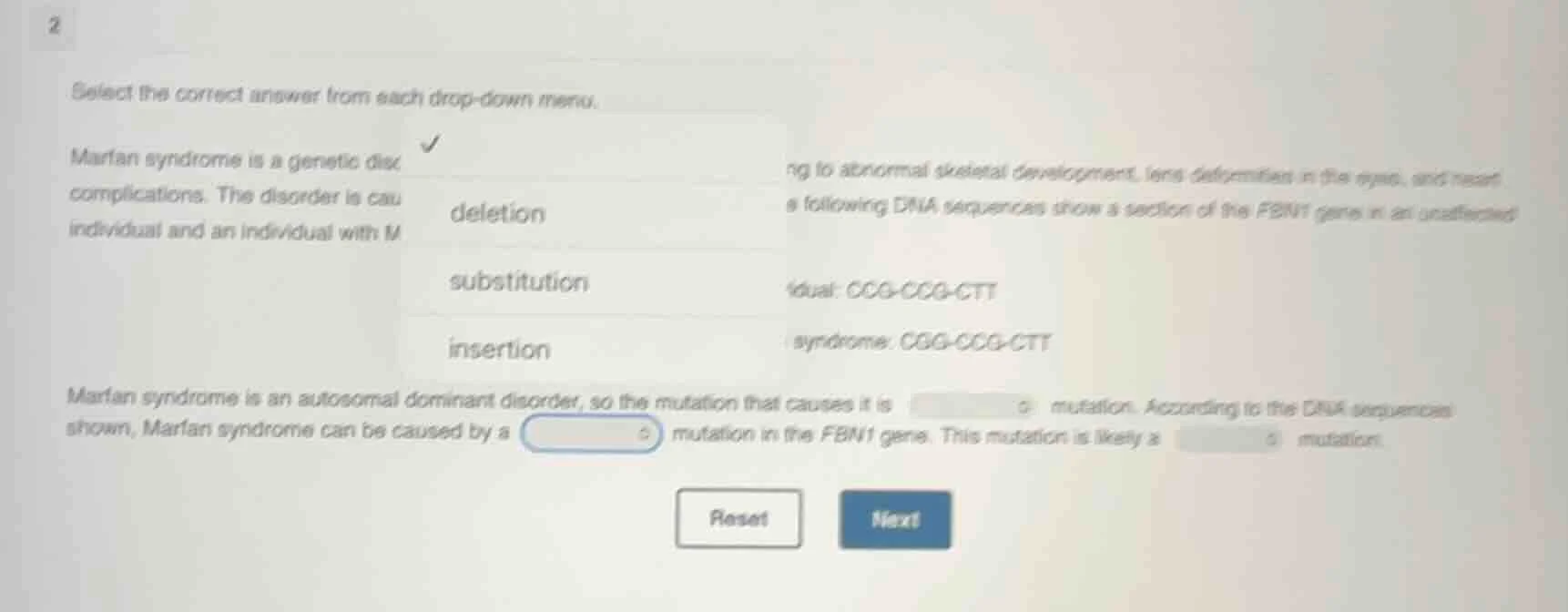 2 select the correct answer from each drop - down menu. marfan syndrome…