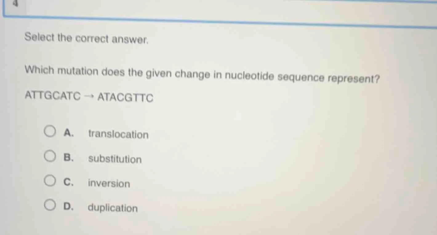 select the correct answer. which mutation does the given change in nucl…