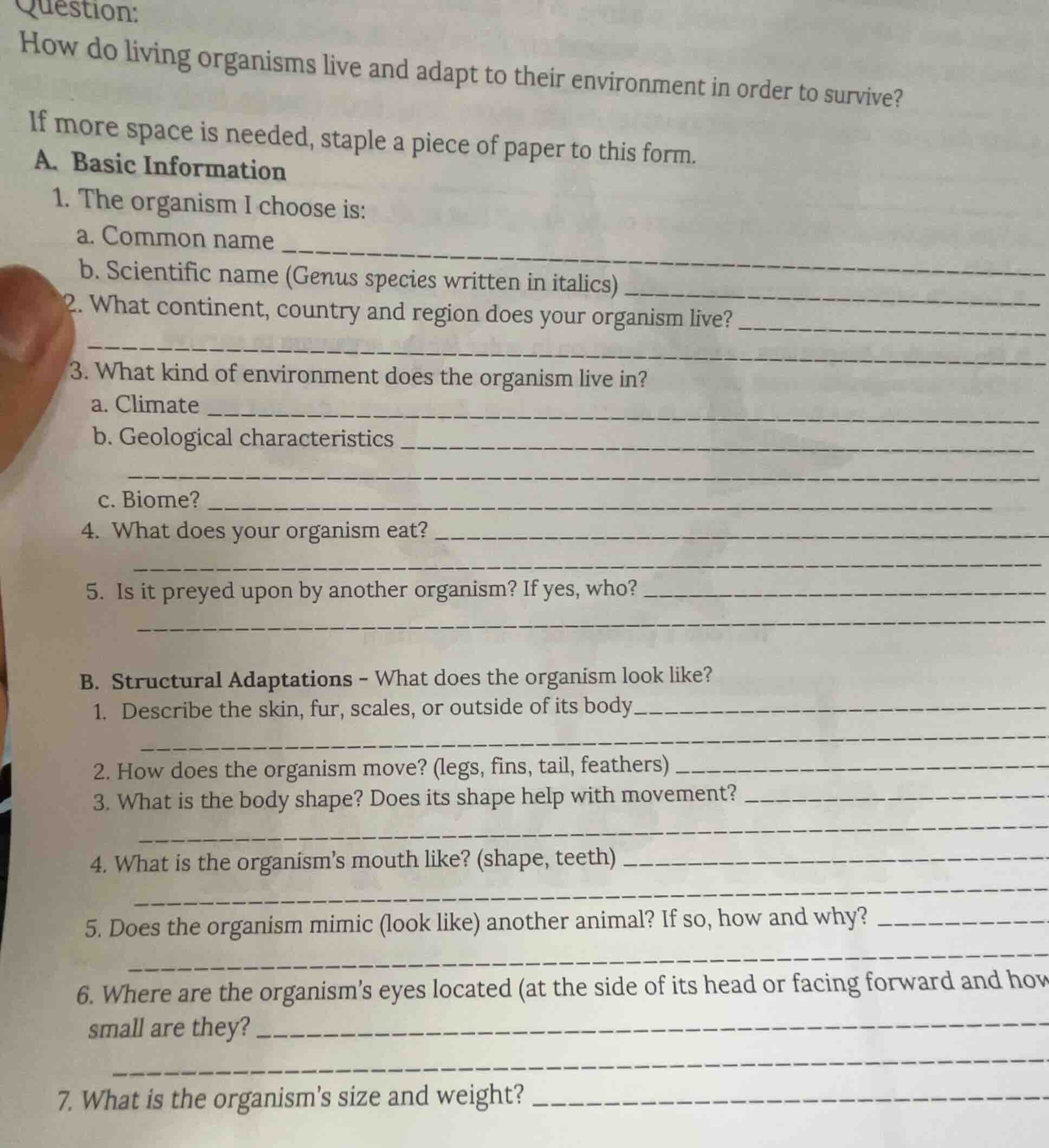 question: how do living organisms live and adapt to their environment i…