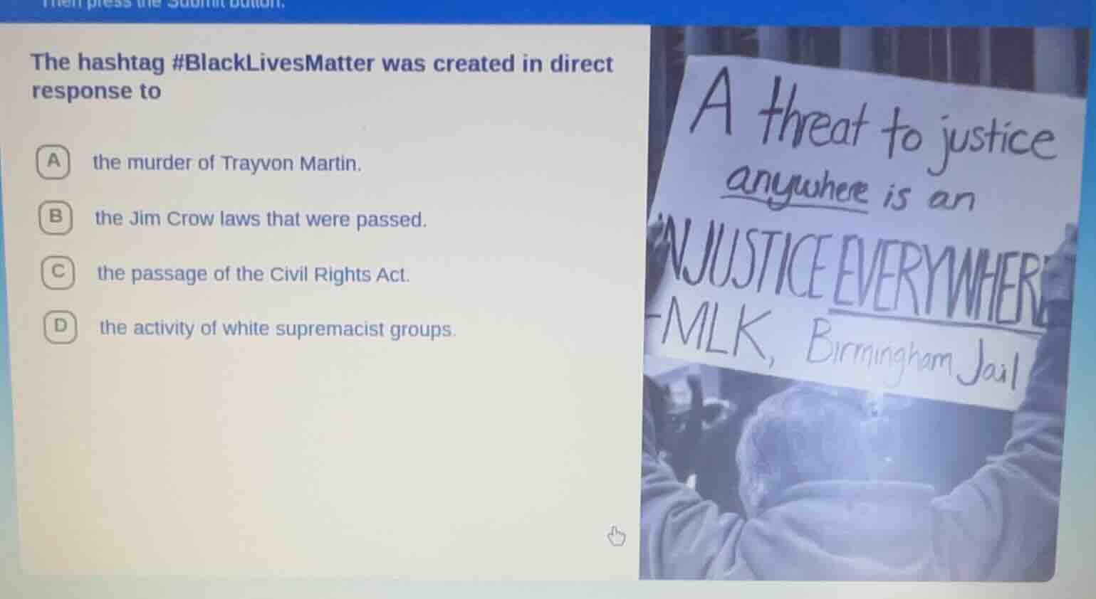 the hashtag #blacklivesmatter was created in direct response to a the m…
