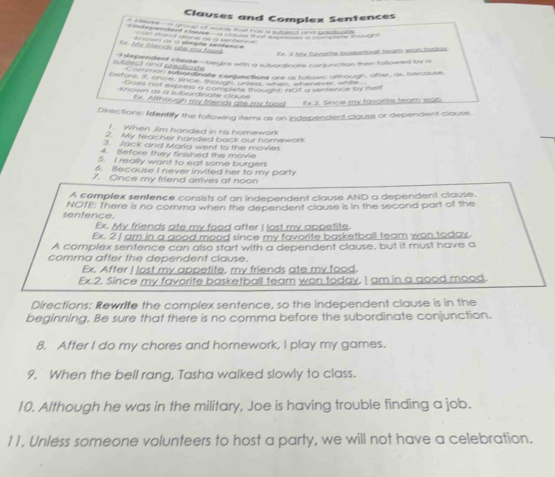 clauses and complex sentences a clause—a group of words that has a subj…