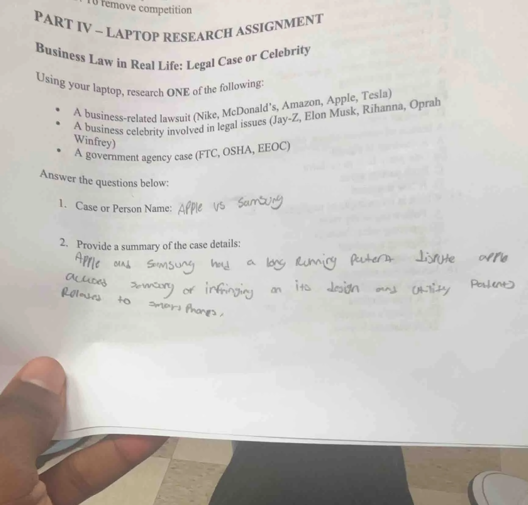 part iv - laptop research assignment business law in real life: legal c…