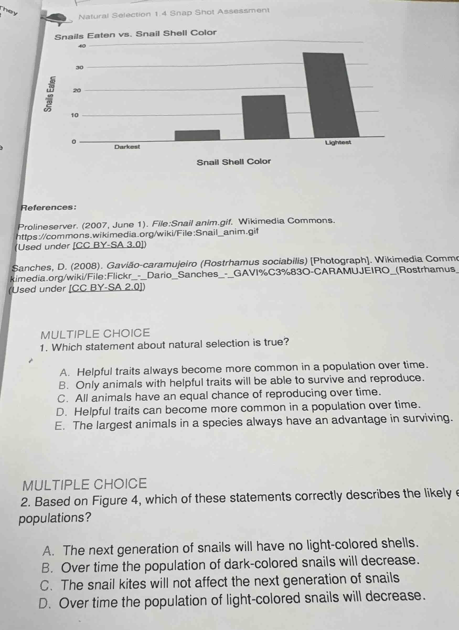 natural selection 1.4 snap shot assessment snails eaten vs. snail shell…