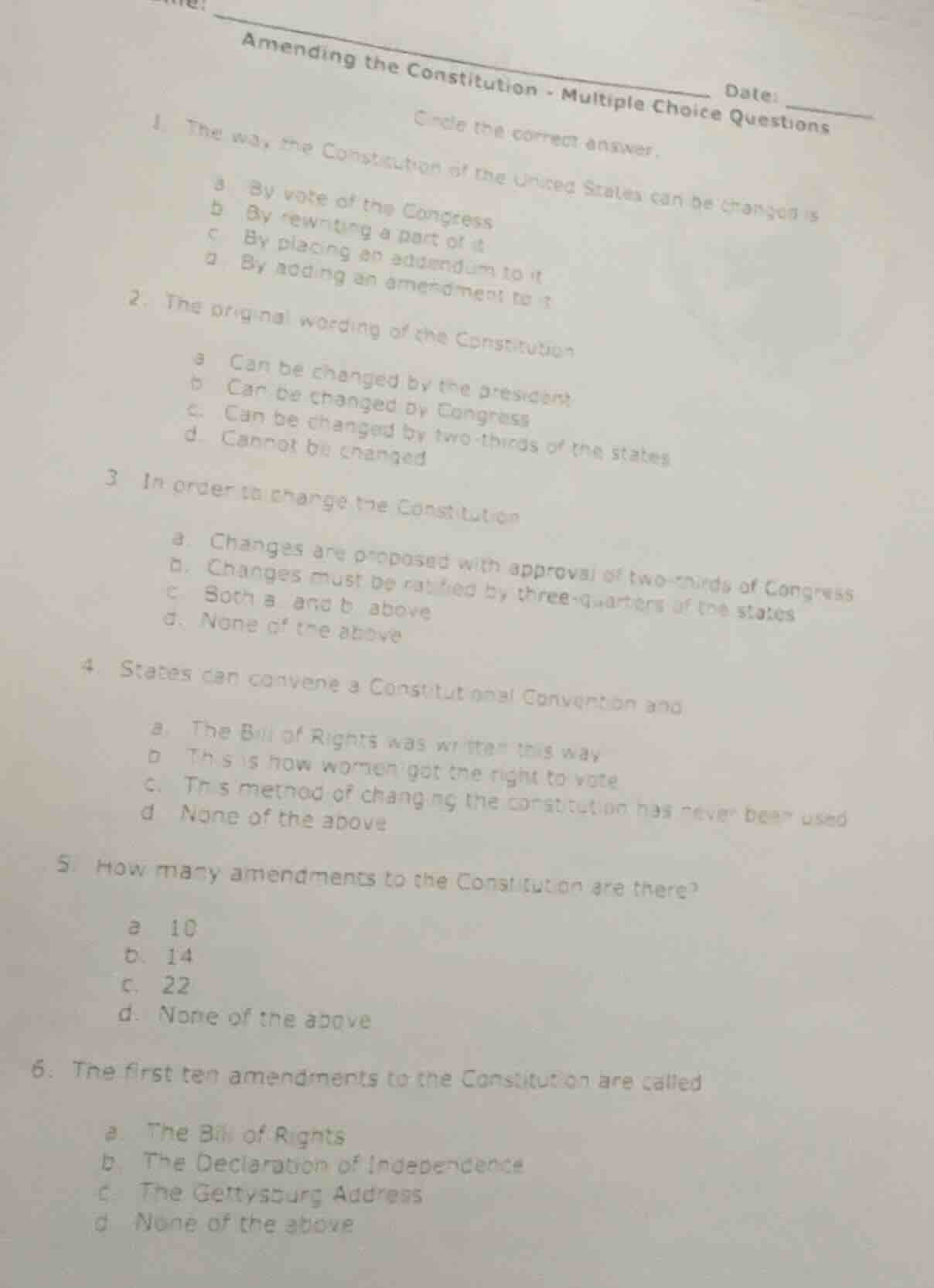amending the constitution - multiple choice questions circle the correc…