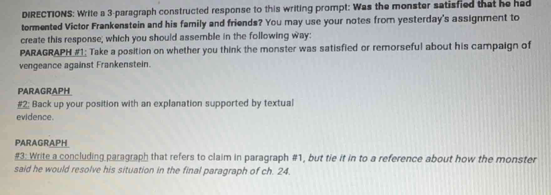 directions: write a 3 - paragraph constructed response to this writing …