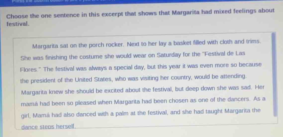 choose the one sentence in this excerpt that shows that margarita had m…