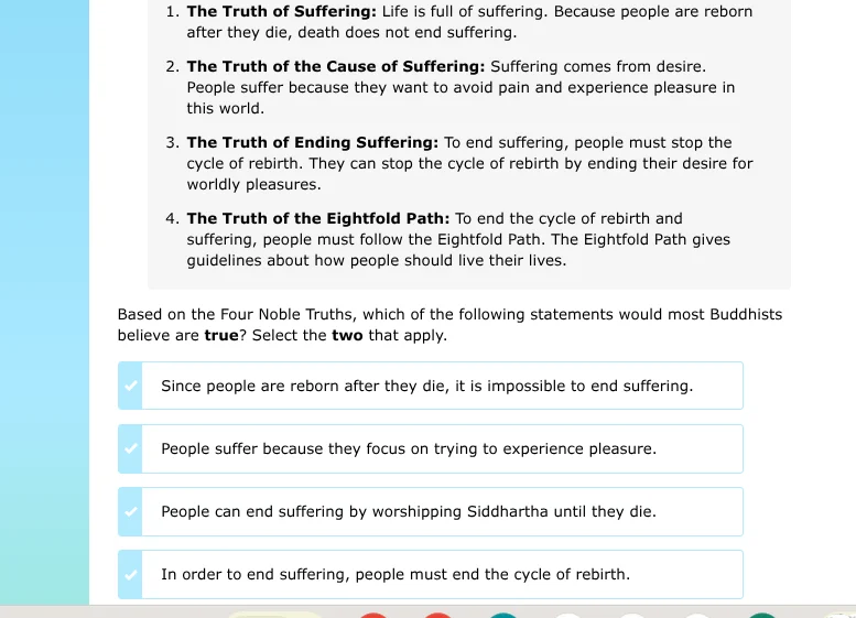 1. the truth of suffering: life is full of suffering. because people ar…