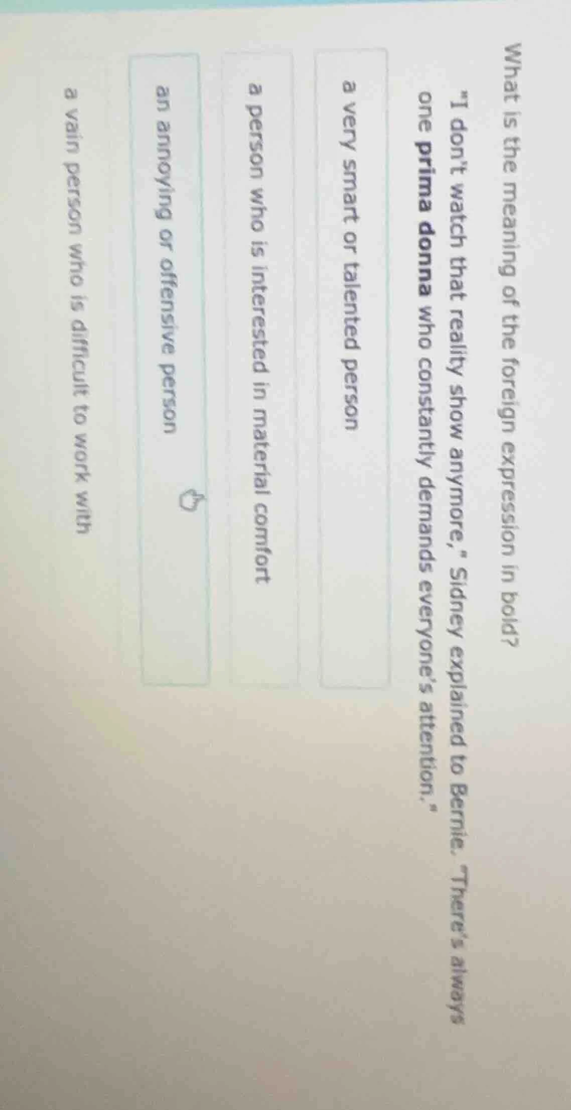 what is the meaning of the foreign expression in bold? \i dont watch th…