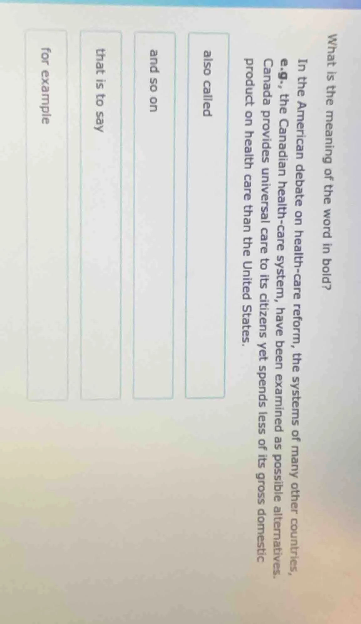 what is the meaning of the word in bold? in the american debate on heal…