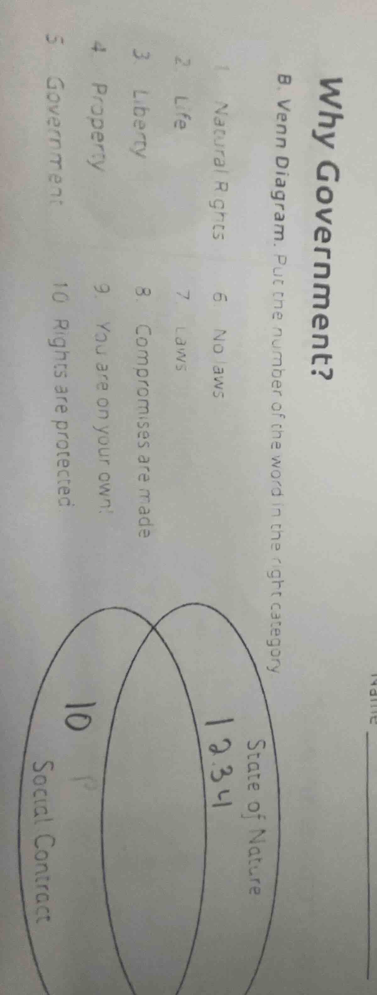 why government? b. venn diagram. put the number of the word in the righ…