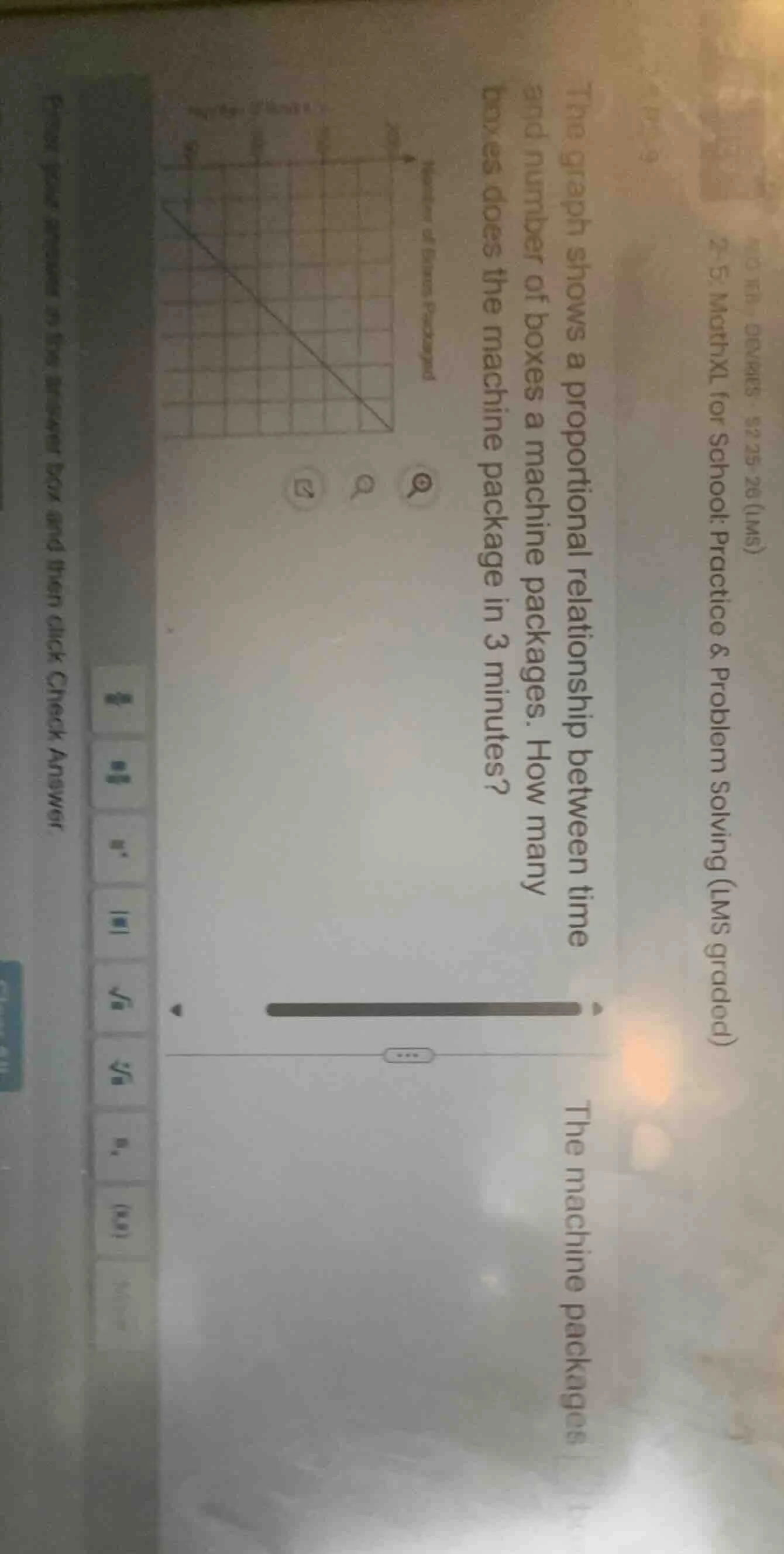 the graph shows a proportional relationship between time and number of …