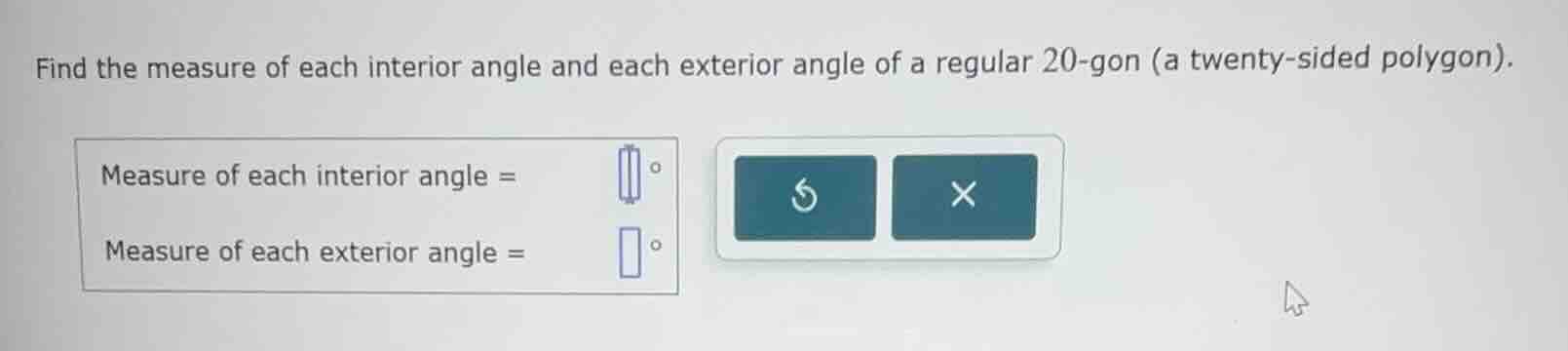 find the measure of each interior angle and each exterior angle of a re…