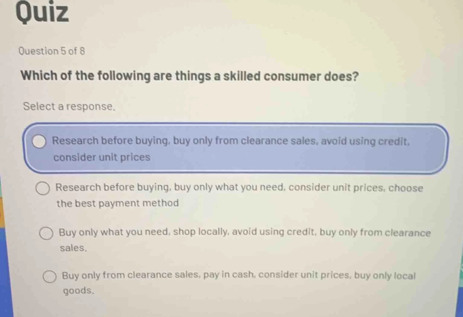 quiz question 5 of 8 which of the following are things a skilled consum…