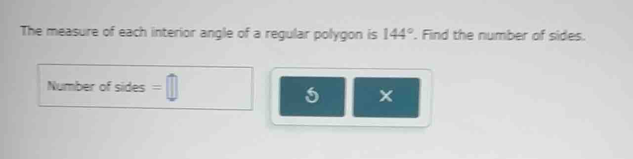 the measure of each interior angle of a regular polygon is 144°. find t…