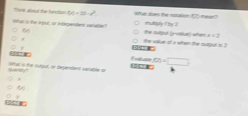 think about the function $f(x) = 10 - x^3$. what is the input, or indep…