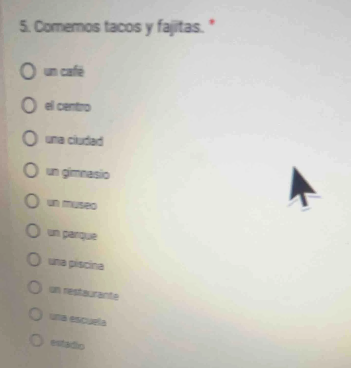 5. comemos tacos y fajitas. un café el centro una ciudad un gimnasio un…