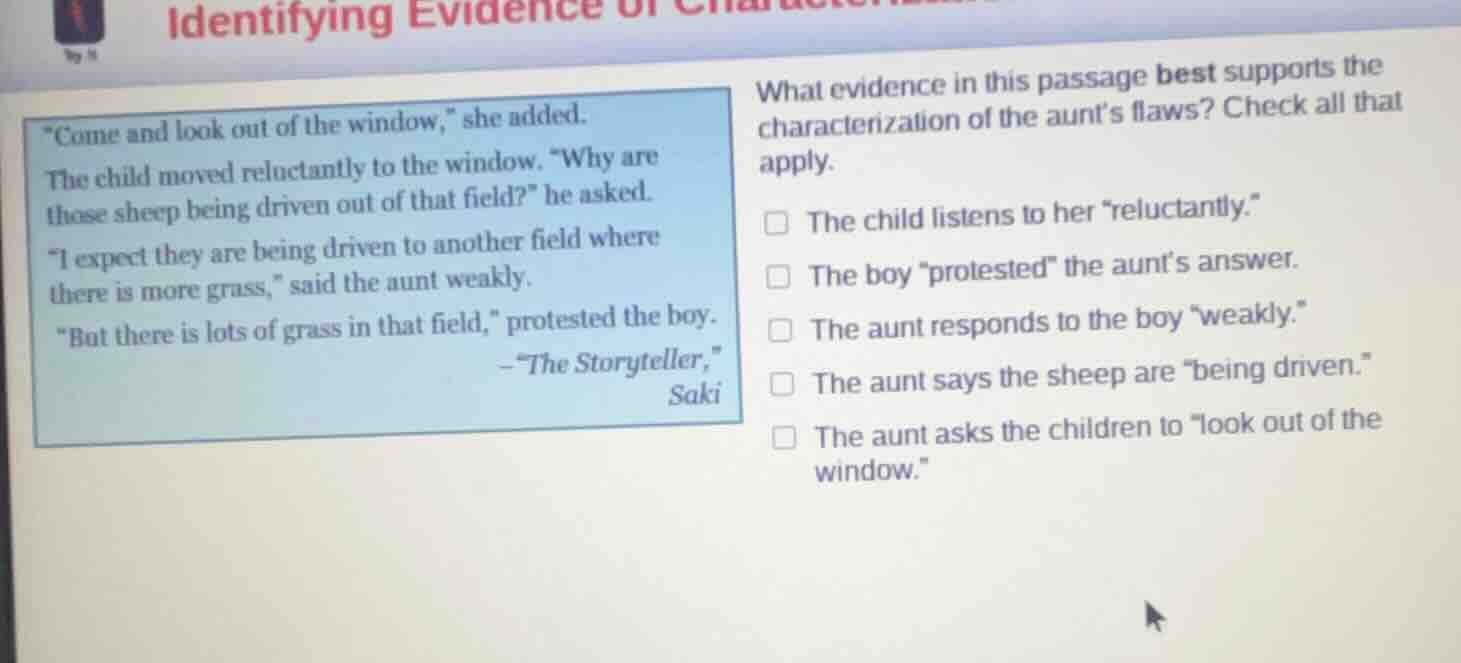 identifying evidence of characterization \come and look out of the wind…