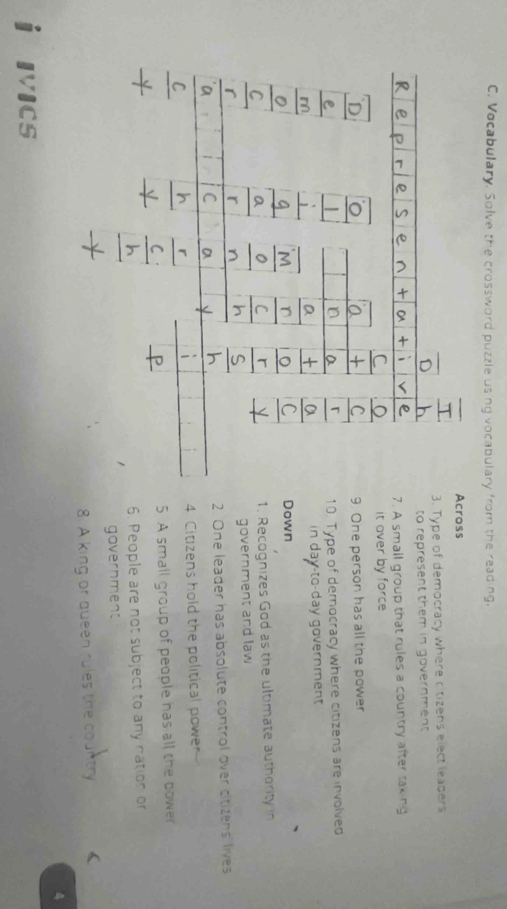 c. vocabulary. solve the crossword puzzle using vocabulary from the rea…