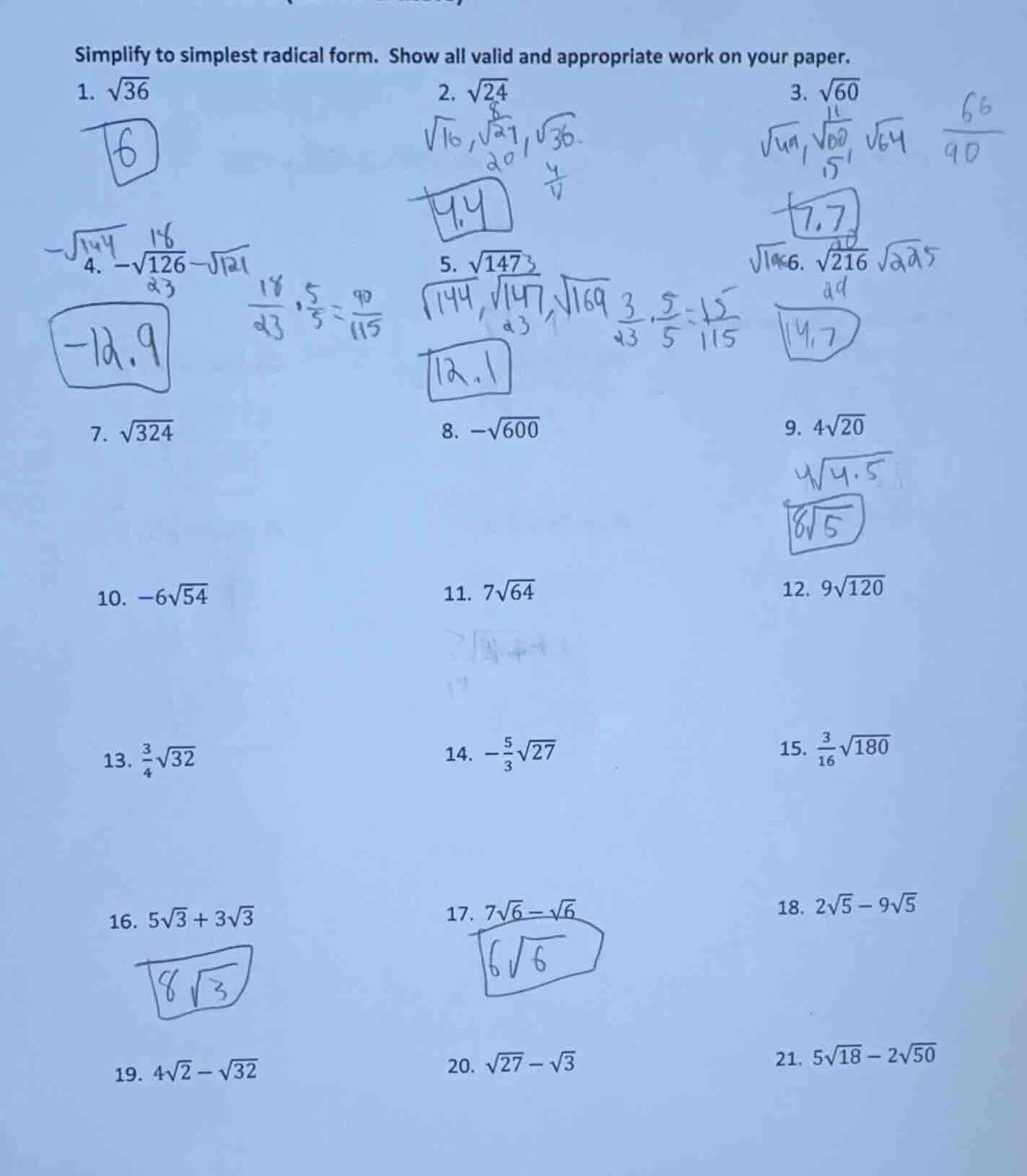 simplify to simplest radical form. show all valid and appropriate work …