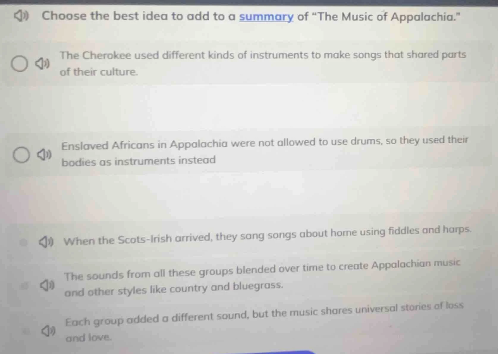choose the best idea to add to a summary of \the music of appalachia.\ …